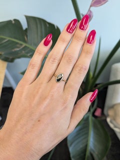 Black Onyx Estate Ring with Earth-Mined Diamond Accent in Solid 10K Gold, Oval