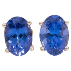 Natural Tanzanite Stud Earrings, AAA Oval 7x5mm, Solid 14K Gold Studs