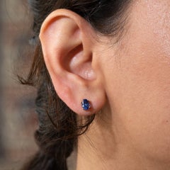Natural Tanzanite Stud Earrings, AAA Oval 7x5mm, Solid 14K Gold Studs