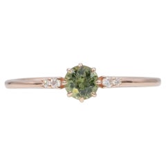 Demantoid Garnet Ring with Earth-Mined Diamond Accents: Solid 14K Gold, 4.25mm