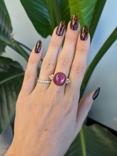 19.9ct Star Ruby Ring with Natural Diamond Accents: Solid 14K Gold, Round 15mm