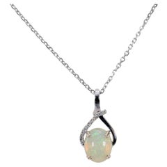 1.8Ct Ethiopian Opal Pendant with Natural Diamonds: Solid 14K Gold, Oval 10x8mm