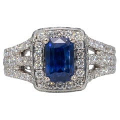 2Ct GIA Certified Ceylon Sapphire Estate Ring with Natural Diamonds in Platinum