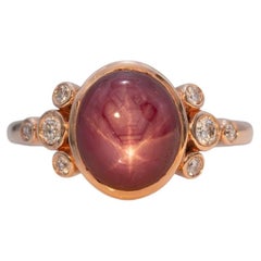 4.6Ct Star Ruby Ring with Earth-Mined Diamond Accents: Solid 14K Gold, 10x8mm
