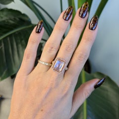 5.9Ct Rainbow Moonstone Ring with Diamond & Pink Sapphire Accents: 14K Gold Ring