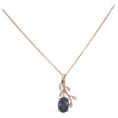 1Ct Black Opal Pendant with Earth-Mined Diamond Accents: Solid 14K Gold, 9x6mm