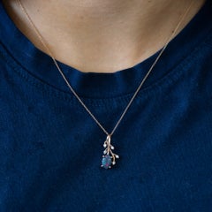 1Ct Black Opal Pendant with Earth-Mined Diamond Accents: Solid 14K Gold, 9x6mm