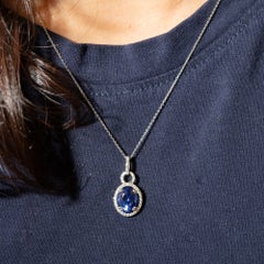 3.2Ct Tanzanite Pendant with Natural Diamond Accents in Solid 14K Gold, 10x8mm