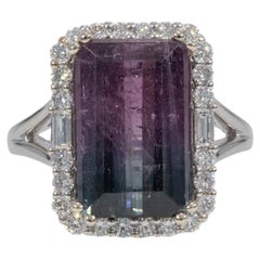 6.3Ct Bi-Color Tourmaline Ring with Natural Diamond Accents in Solid 14K Gold