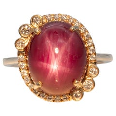 12Ct Star Ruby Ring with Earth-Mined Diamond Accents in Solid 14K Gold, 13x11mm