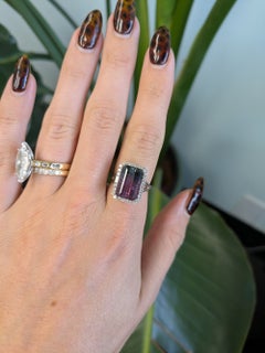 6.3Ct Bi-Color Tourmaline Ring with Natural Diamond Accents in Solid 14K Gold