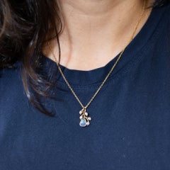 Boulder Opal Pendant with Earth-Mined Diamond Accents in Solid 14K Gold, 8x3mm