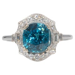 4.7Ct Cambodian Blue Zircon Ring with Natural Diamond Accents: Solid 14K Gold