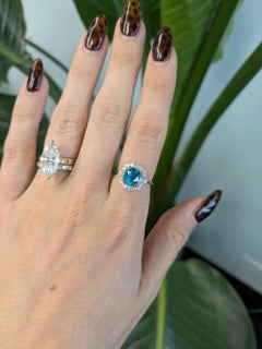 4.7Ct Cambodian Blue Zircon Ring with Natural Diamond Accents: Solid 14K Gold