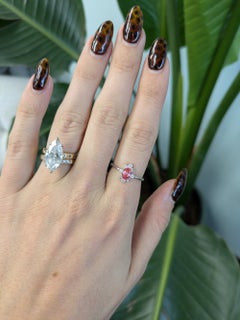 AAA Padparadscha Sapphire Ring with Natural Diamonds: Solid 14K Gold, Oval 6x4mm