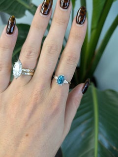 3.4Ct Cambodian Blue Zircon Ring with Natural Diamond Accents: Solid 14K Gold