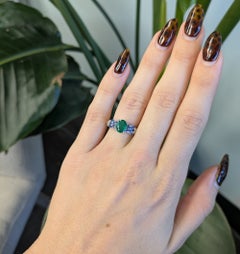 Zambian Emerald Ring with Natural Diamonds & Blue Sapphires: Solid 14K Gold