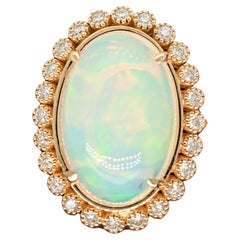 6.83ct Vintage Style Opal w Bezel Set Diamond Halo in 14K Gold Oval 17x11.5mm