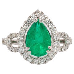 Bague en or 14 carats avec diamant émeraude colombienne certifiée GIA de 2,08 carats  Poire 10x8mm