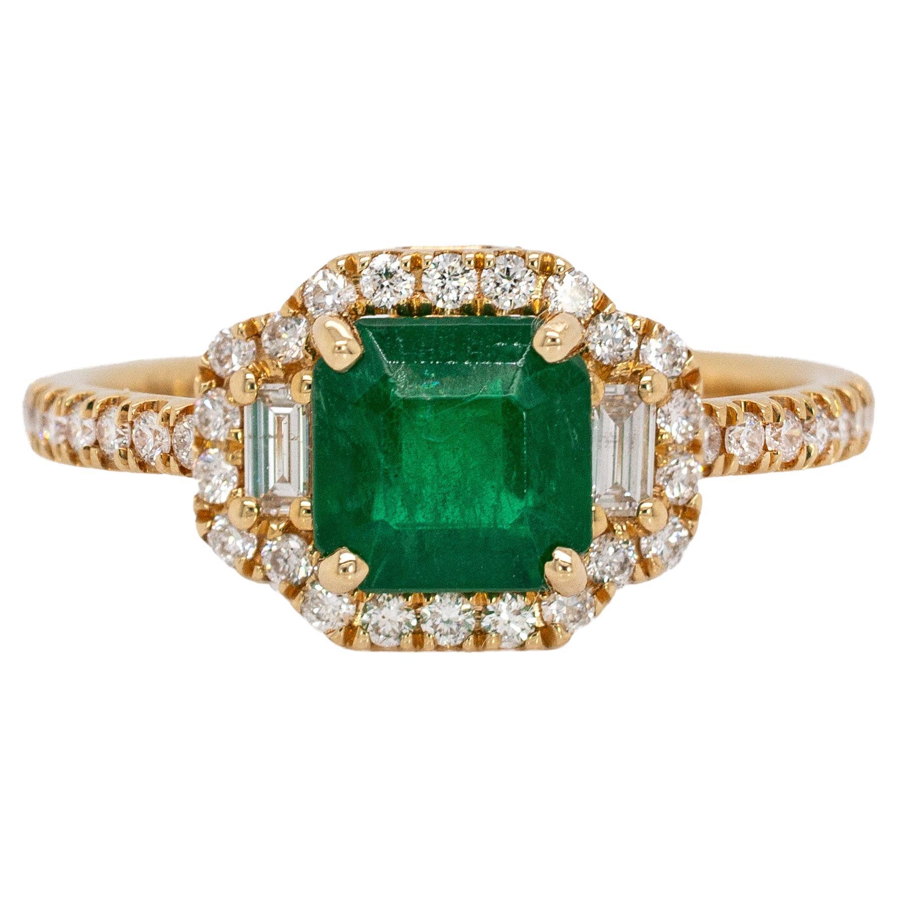 1,28 Karat Smaragd-Diamant-Verlobungsring aus 14 Karat Gold  Smaragdschliff 6,5 mm im Angebot