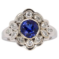 Vintage Inspired 2cts Ceylon Sapphire Ring w Natural Diamonds in 14K Solid Gold