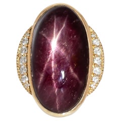23cts Madagascar Star Ruby Ring w Natural Diamond Accents in Solid 14K Gold