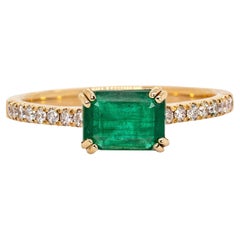 2.2cts Colombian Emerald Ring w Pave Diamond Shank in 14K Solid Gold  EM 7x5mm