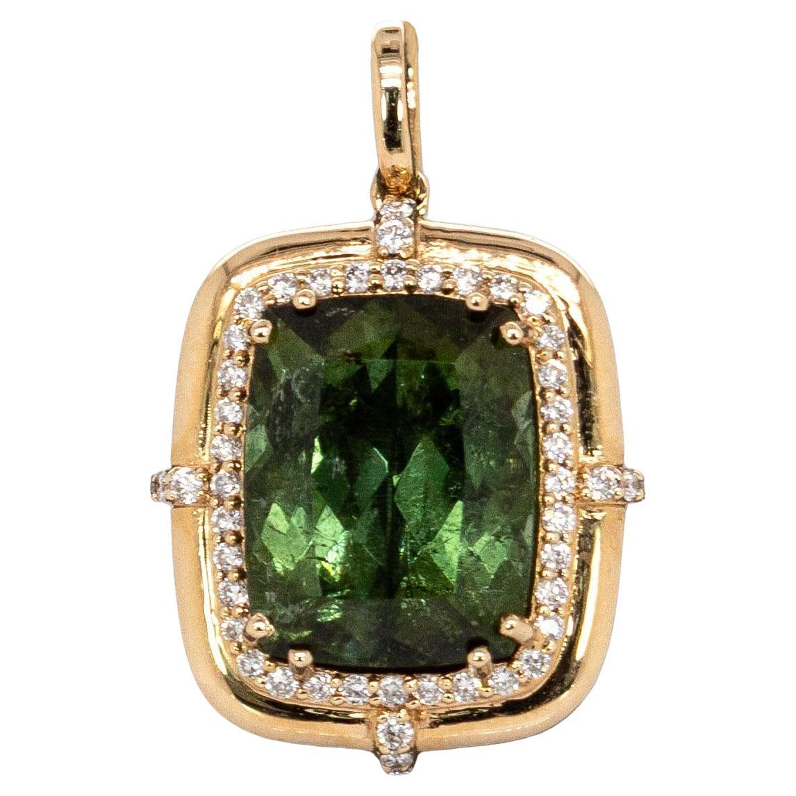 Pendentif 5,6cts Tourmaline chromée avec halo en diamant naturel en or massif 14K en vente