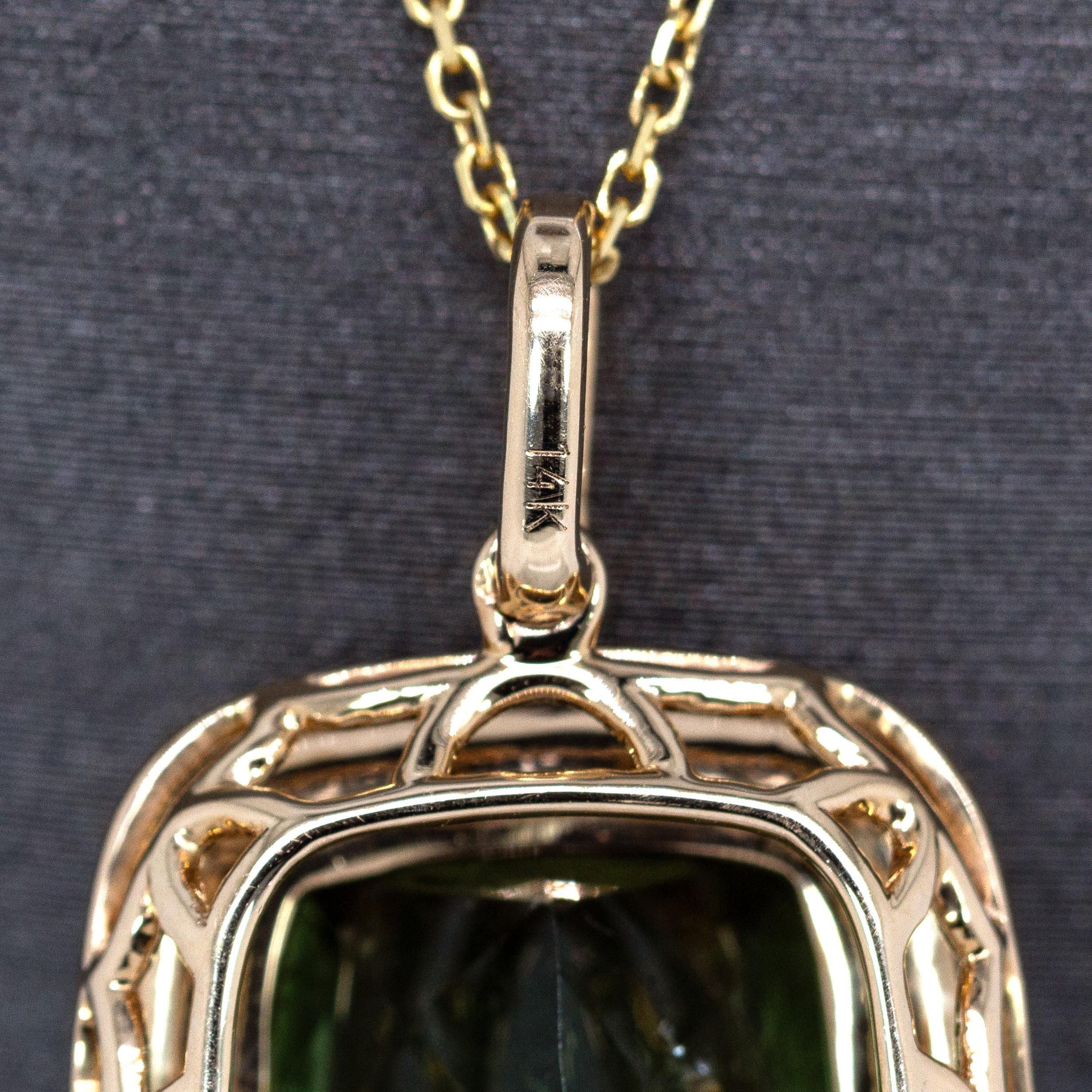 Pendentif 5,6cts Tourmaline chromée avec halo en diamant naturel en or massif 14K Neuf - En vente à Columbus, OH