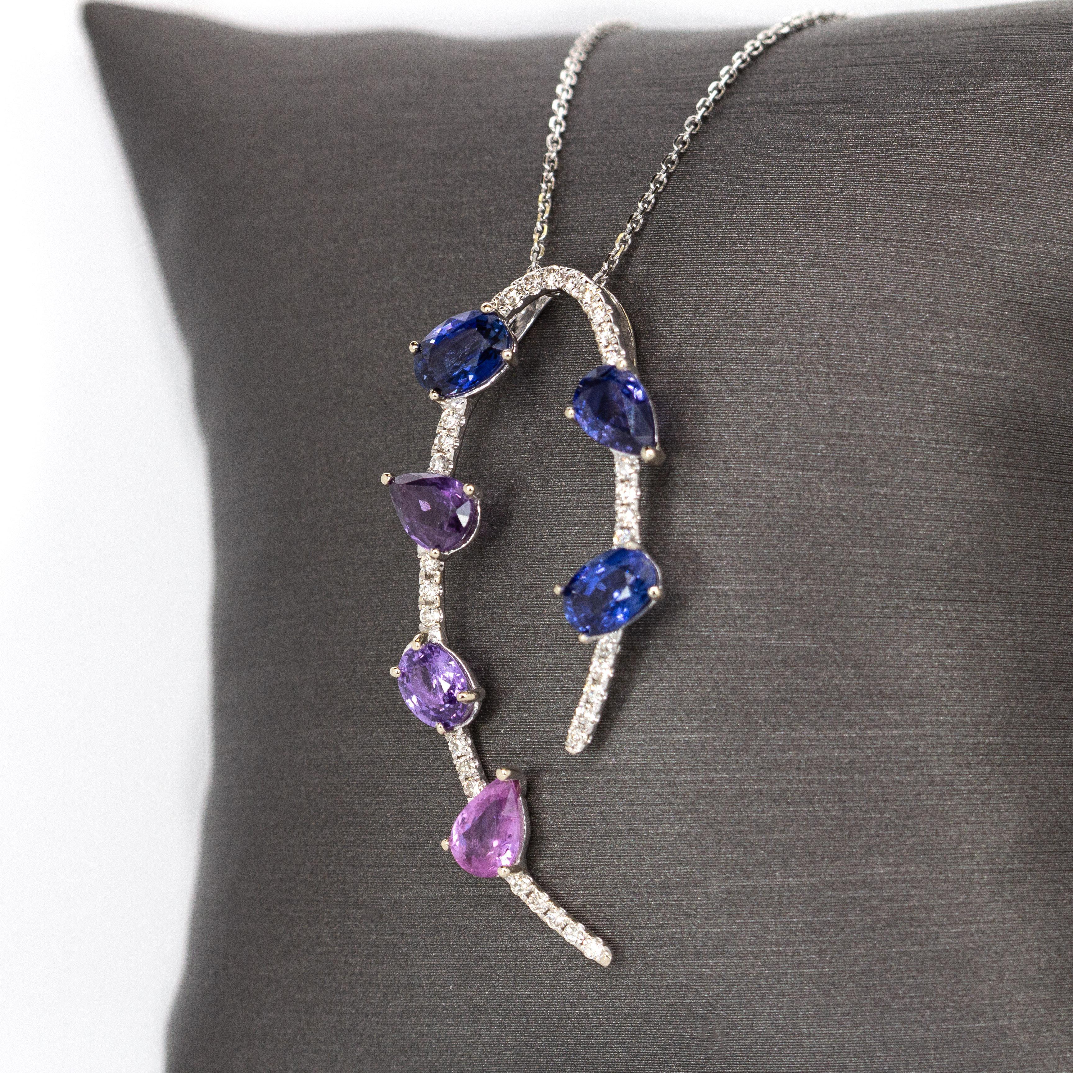 Ciondolo con zaffiro viola Ombre in oro bianco 14K e diamanti naturali In condizioni Nuovo in vendita a Columbus, OH
