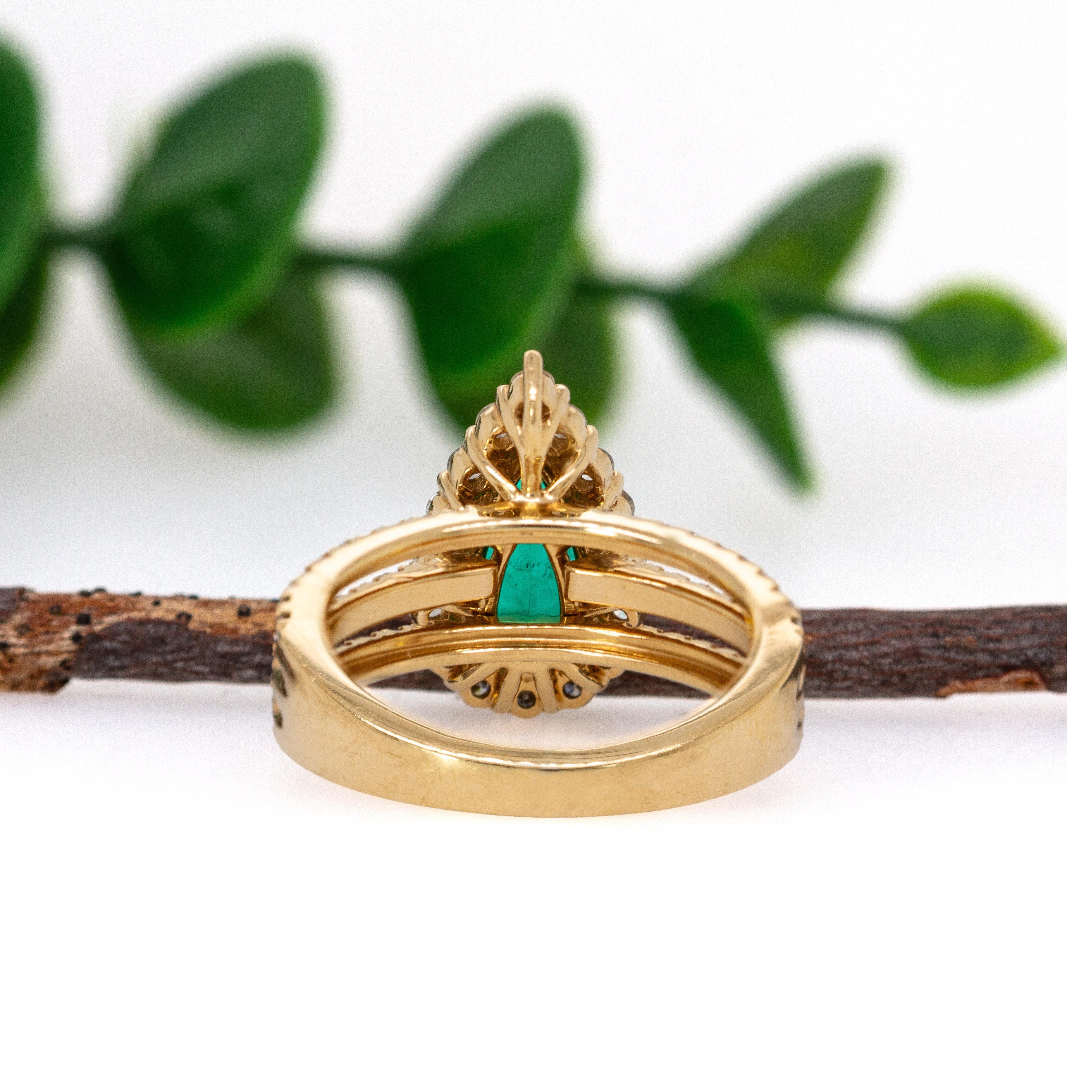 GIA-zertifizierter kolumbianischer Smaragd und natürlicher Diamantring aus massivem 18-karätigem Gold Damen im Angebot