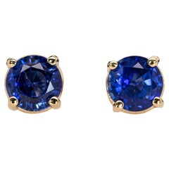 Round 5mm - AAA Ceylon Sapphire Solitaire Studs in Solid 14K Gold