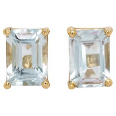 Borchie con acquamarina solitaria 7x5 mm in oro massiccio 14K