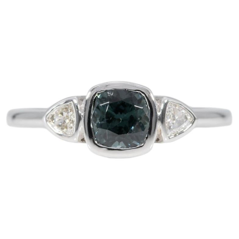 Blue Spinel Ring with Earth-Mined Diamond Accents in Solid 14K Gold, Cushion 5mm For Sale