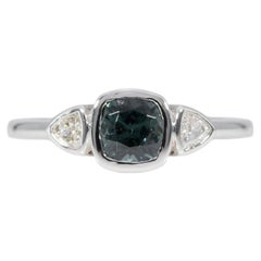 Blue Spinel Ring with Earth-Mined Diamond Accents in Solid 14K Gold, Cushion 5mm