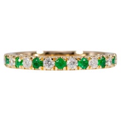 Diamond & Emerald Band Ring in Solid 14K Gold  Elegant Gemstone Wedding Band