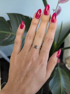 Purple Spinel Ring with Earth-Mined Diamond Accents: Solid 14K Gold, Round 4mm