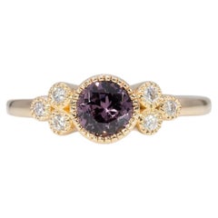 Purple Spinel Ring with Earth-Mined Diamond Accents: Solid 14K Gold, Round 4mm