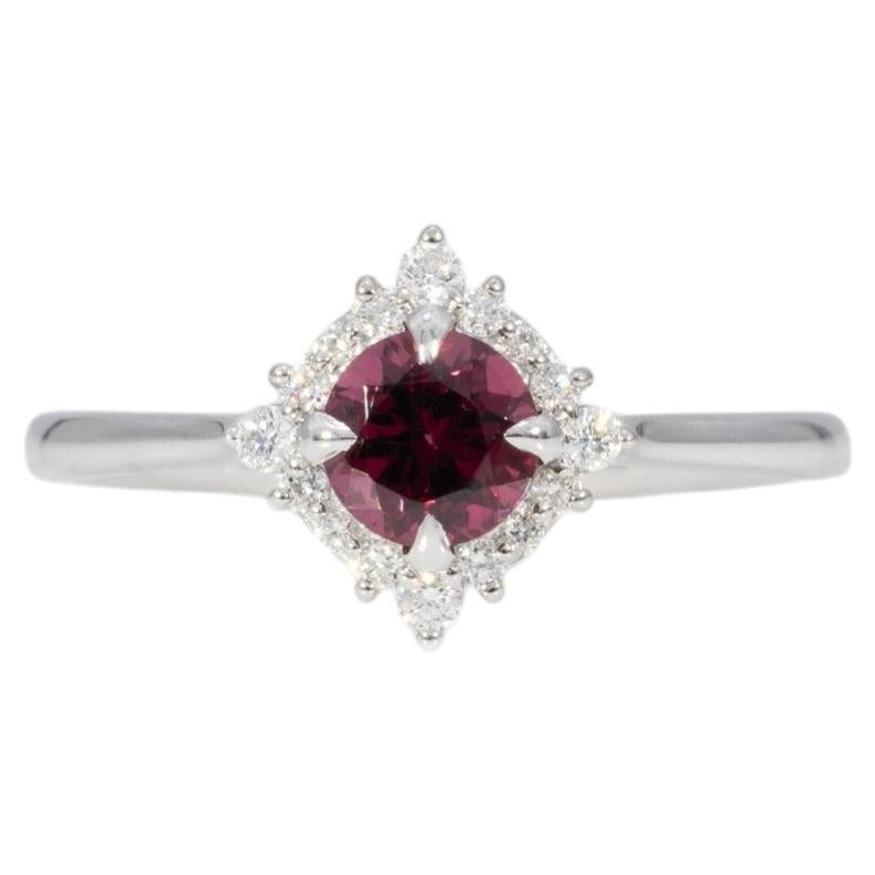Red Spinel Ring with Earth-Mined Diamond Accents: Solid 14K Gold, Round 5mm For Sale