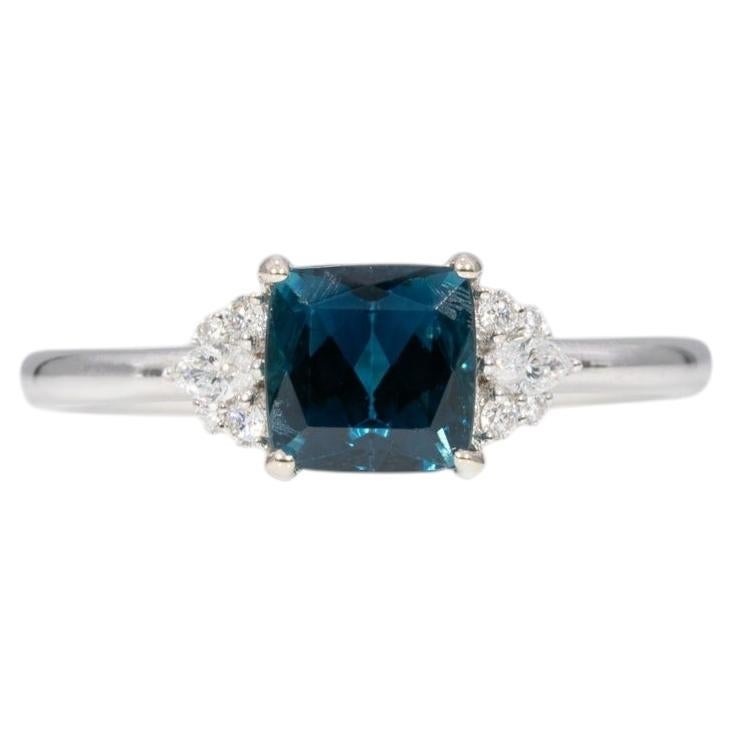1ct Indicolite Tourmaline Ring with Earth-Mined Diamond Accents: Solid 14K Gold For Sale