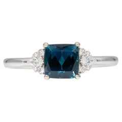1ct Indicolite Tourmaline Ring with Earth-Mined Diamond Accents: Solid 14K Gold