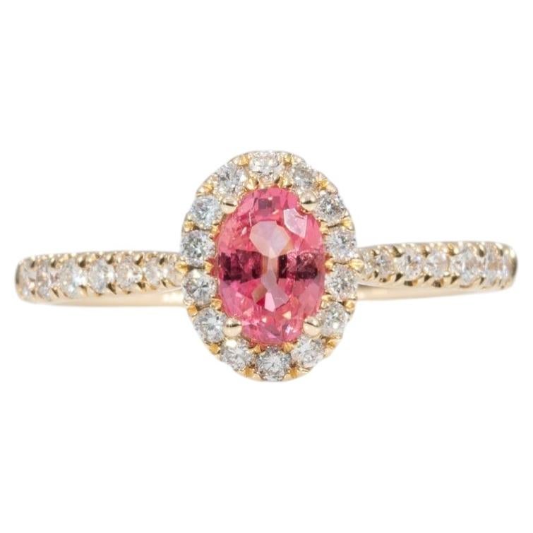 AAA Padparadscha Sapphire Ring with Earth-Mined Diamond Accents: Solid 14K Gold For Sale