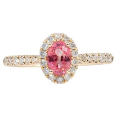 AAA Padparadscha Sapphire Ring with Earth-Mined Diamond Accents: Solid 14K Gold