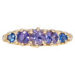 Bague vintage en saphir mélangé de 1,51 ct, sertie de 5 saphirs naturels, en or massif 18 carats