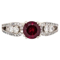Estate Rubellite Tourmaline & Natural Diamond Ring in Solid 14K Gold – Round 6mm