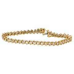 Estate Solid 14K Yellow Gold Diamond Tennis Bracelet  Box Clasp Closure