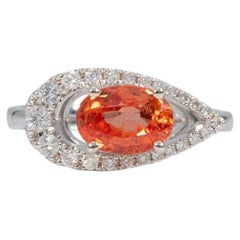 1.7Ct Padparadscha Sapphire Ring with Natural Diamond Accents: Solid 14K Gold