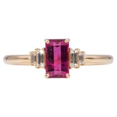 Pink Tourmaline Ring with Earth-Mined Diamond Accents: Solid 14K Gold, 7x4mm