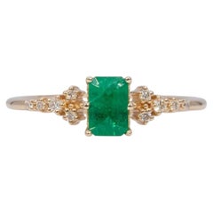 Colombian Emerald Ring with Earth-Mined Diamond Accents: Solid 14K Gold, 5x4mm