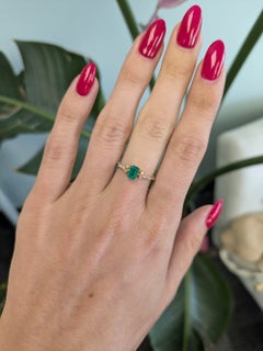 Colombian Emerald Ring with Earth-Mined Diamond Accents: Solid 14K Gold, 5x4mm
